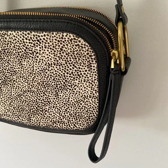 Fossil Black Elle Crossbody Bag Animal Print Cow Hide - Picture 7 of 11